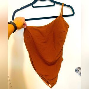 New Shein one shoulder ladies one piece swimsuit latte color sz M bathing suit